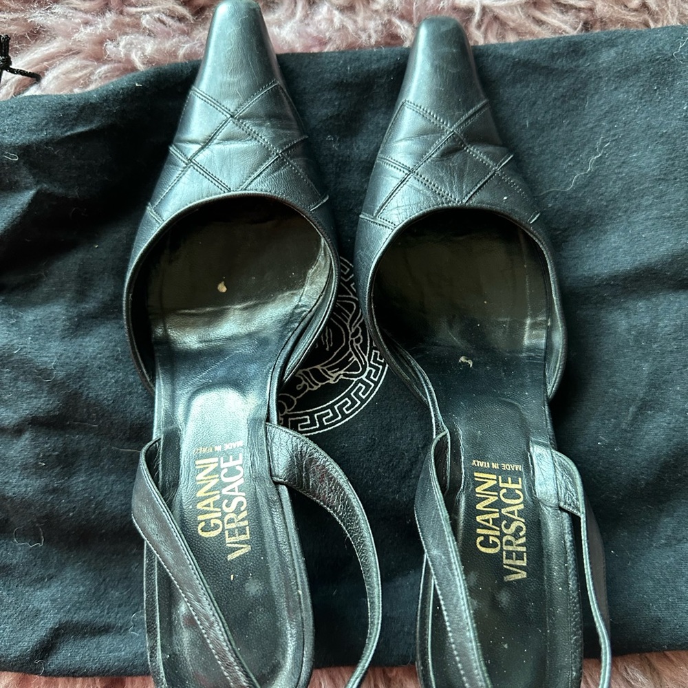 Versace Black Heels with Adjustable Slingback